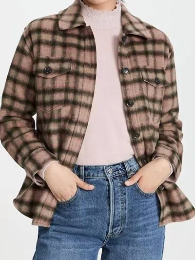Paige Cameryn Shacket Oversized Shirt Jacket In Muted Pink/forest Green In Multi