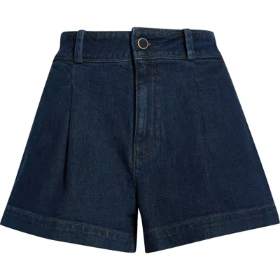 Paige Camille Pleated Denim Shorts In Blue