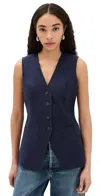 Paige Womens  Campanelli Two-welt-pockets Stretch-woven Blend Vest In Dark Ink Blue
