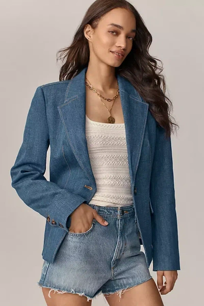 Paige Candace Denim Blazer Jacket In Blue