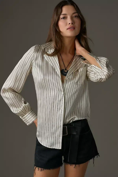 Paige Capriana Silk Shirt Top In White/black