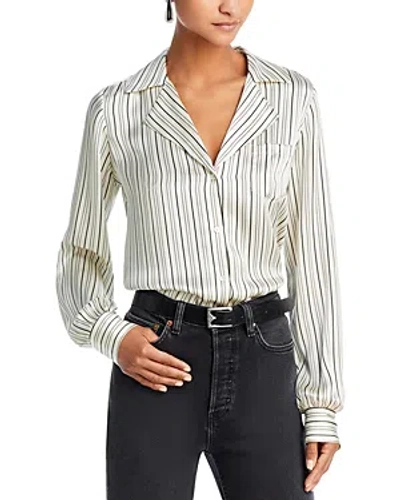 Paige Capriana Striped Silk Shirt In Antique White/black