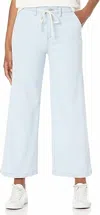 Paige Carly Waistband Tie High Rise Wide Leg Ankle Jeans In Warm Ecru In Blue