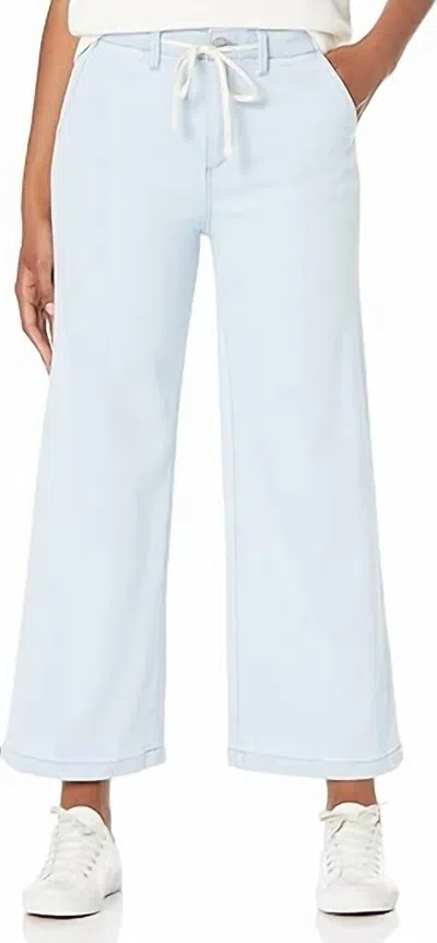 Paige Carly Waistband Tie High Rise Wide Leg Ankle Jeans In Warm Ecru In Blue