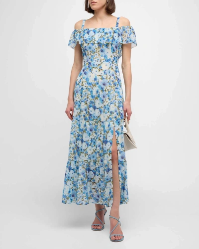 Paige Carmelia Floral Off-shoulder Tiered Maxi Dress In French Blue Multi