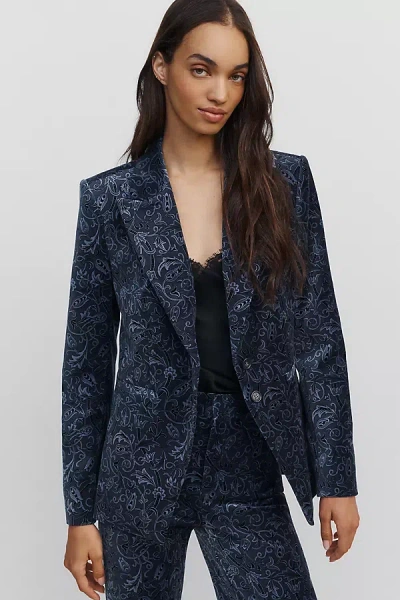 Paige Chelsee Velvet Blazer Jacket In Blue