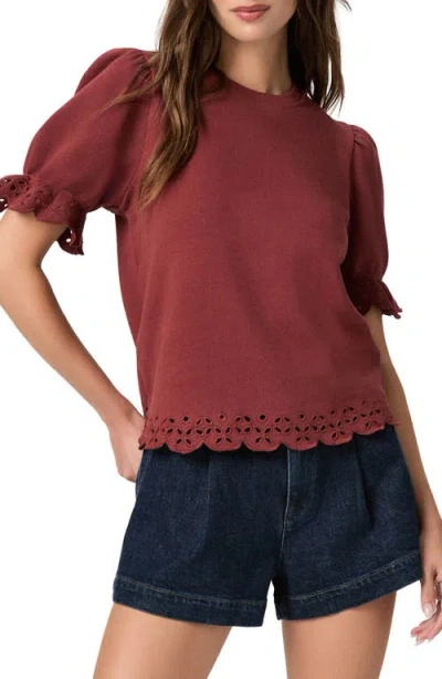 Paige Womens Burnt Sienna Ciabatta Embroidered-trims Cotton Top Xs In Pink