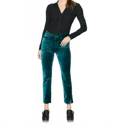Paige Cindy - Midnight Cyan Velvet Straight Leg Pants In Black