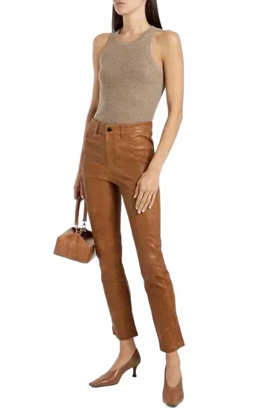 Paige Cindy Leather Slim Leg Pants In Camel In Brown