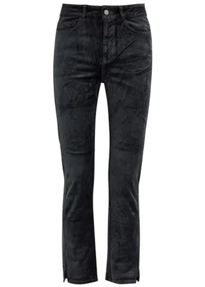 Paige Cindy Straight-leg Velvet Trousers In Navy