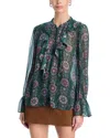 Paige Claude Silk Blouse In Green
