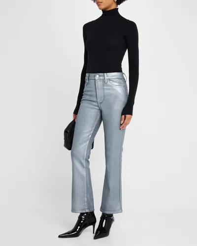 Paige Claudine Metallic Kick-flare Jeans In Silver Luxe Coated