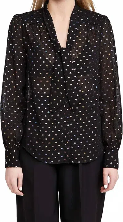 Paige Cleobelle Long Sleeve Tie Neck Blouse In Black Metallic Multi