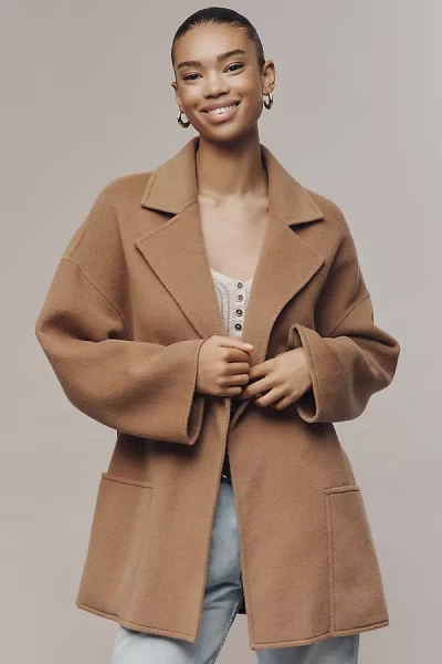 Paige Connery Wool Blend Short Wrap Coat Jacket In Neutral