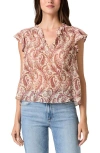 Paige Cornelia Flutter Sleeve Silk Top In Multi