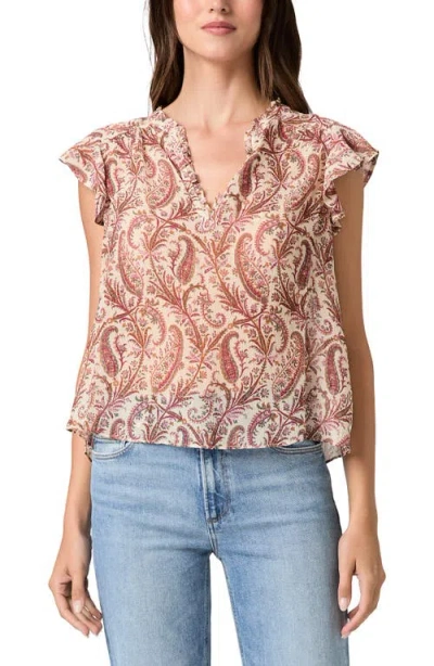 Paige Cornelia Flutter Sleeve Silk Top In Multi