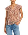 Paige Cornelia Flutter Sleeve Silk Top In Multi