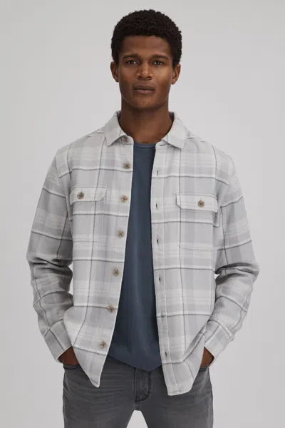 Paige Cotton Checked Overshirt In Grey