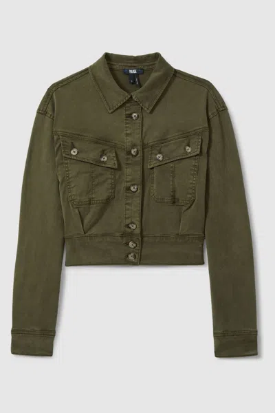 Paige Cropped Denim Jacket In Military Green