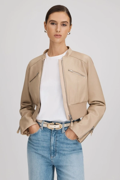 Paige Cropped Leather Jacket In Cream