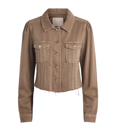 Paige Cropped Pacey Denim Jacket In Brown