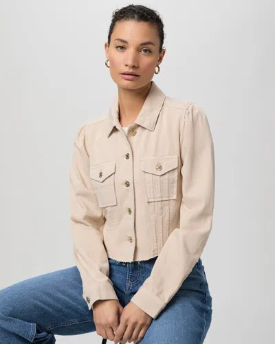 Paige Cropped Pacey Denim Jacket In Sand