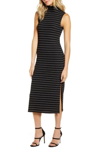 Paige Danisha Metallic Stripe Mock Neck Midi Dress In Black
