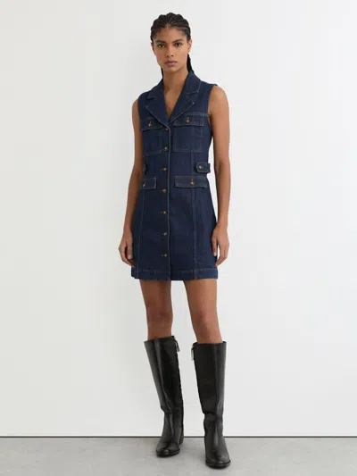 Paige Dark Blue Sleeveless Denim Mini Dress