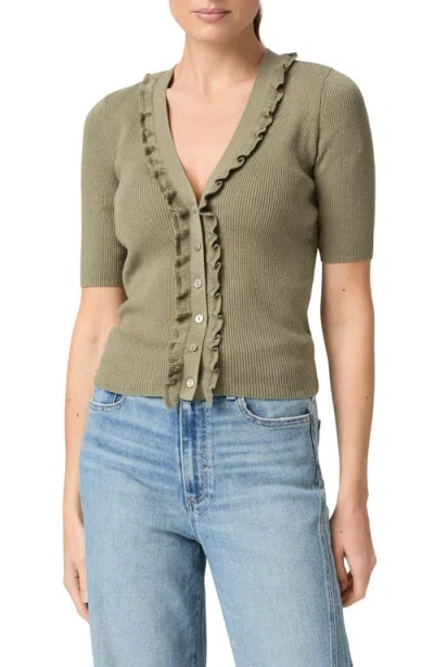 Paige Demetra Ruffle Rib Short Sleeve Cardigan In Green