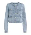 Paige Kiya Crewneck Button Front Denim Jacket In Blue