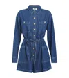 Paige Madigan Long-sleeve Collared Denim Romper In Blue
