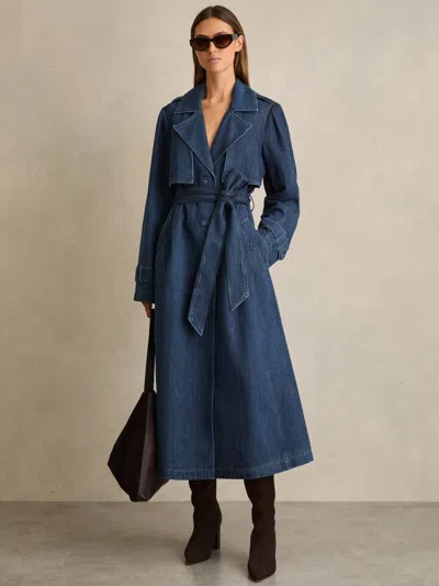 Paige Denim Trench Coat In Blue