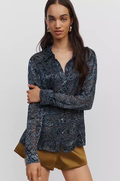 Paige Desano Silk Blend Buttondown Shirt In Blue