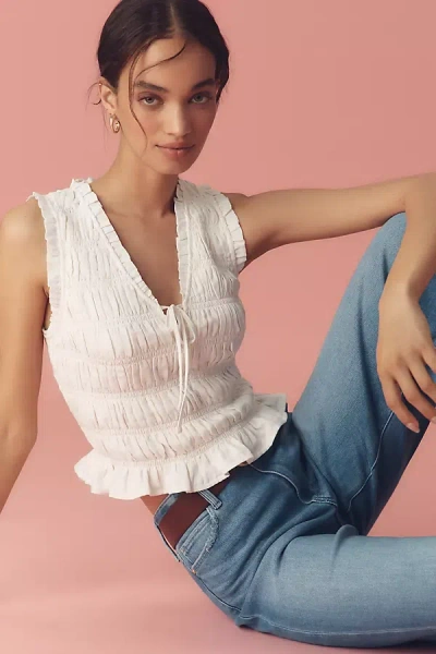 PAIGE DEVI SLEEVELESS SMOCKED TOP