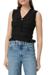 Paige Devi Sleeveless Smocked Top In Black