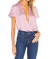 Paige Dijon Surplice Short Sleeves Bodysuit In Pink