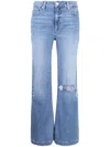 Paige Distressed Straight-line Jeans In Blau