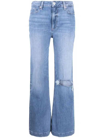 Paige Distressed Straight-line Jeans In Blau