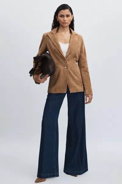 Paige Double Waistband Wide-leg Jeans In Navy Blue
