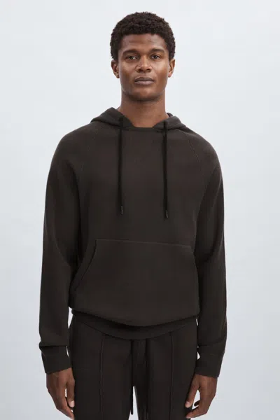 Paige Drawstring Knitted Hoodie In Dark Grey