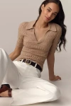 PAIGE DUNE SHORT-SLEEVE COLLARED KNIT TOP