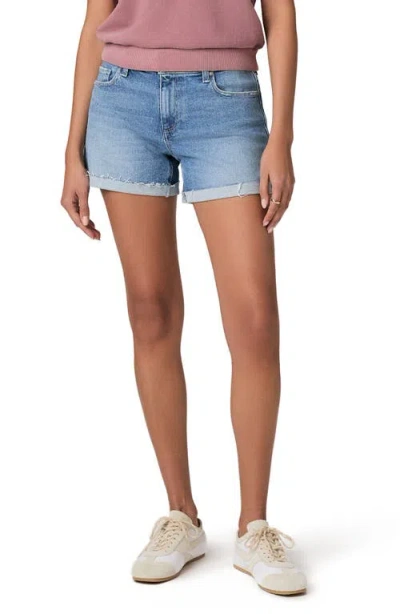 Paige Dylan Cuffed Raw Hem Mid Rise Denim Shorts In Blue