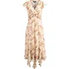 Paige Eleonora Ruffle Print Silk Midi Dress In Brown