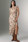 Paige Eleonora Ruffled Silk Midi Dress In Neutral