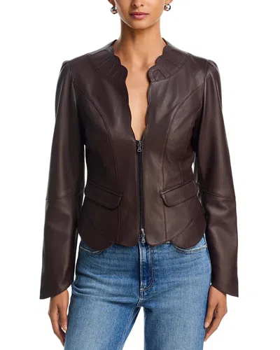 Paige Eunice Collarless Leather Jacket In Brown