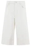 Paige Eva High-rise Polished Long Denim Shorts In Contrast Ecru