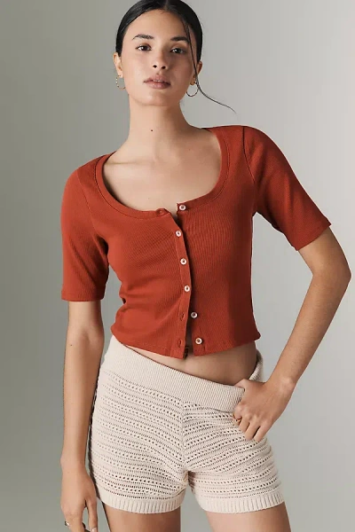 Paige Evette Button-front Top In Orange