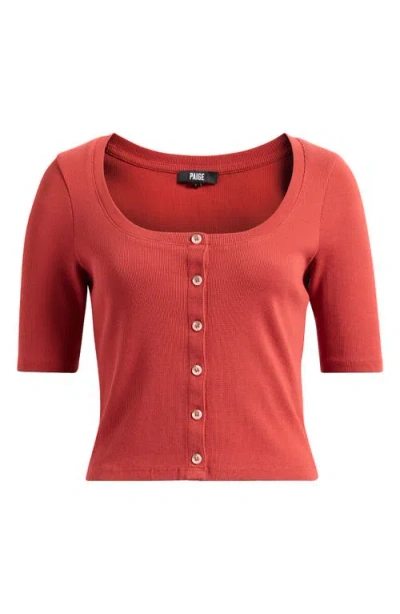 Paige Evette Short Sleeve Button-up Sweater In Red