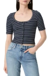 Paige Evette Stripe Short Sleeve Fitted Cardigan In Blue