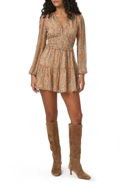 Paige Florentine Print Long Sleeve Silk Blend Minidress In Honey Multi